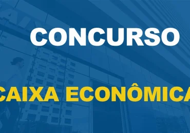 concurso caixa econômica ao fundo fachada caixa e uma mulher em pé