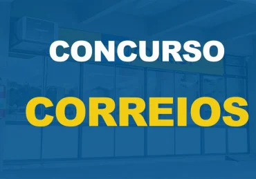 Fachada da agência dos Correios com texto sobre a imagem Concurso Correios