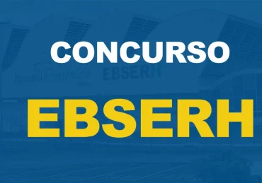 Prédio da Ebserh com árvores pequenas em frente e com texto sobre a imagem Concurso Ebserh