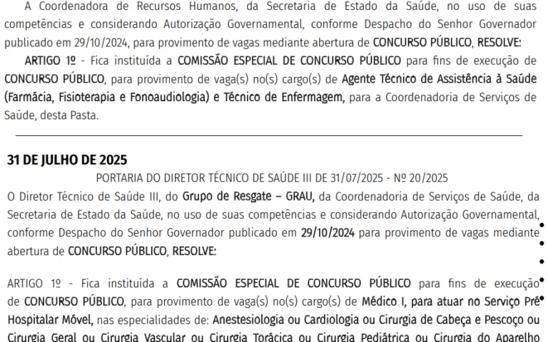 Está formada a comissão do concurso SES SP