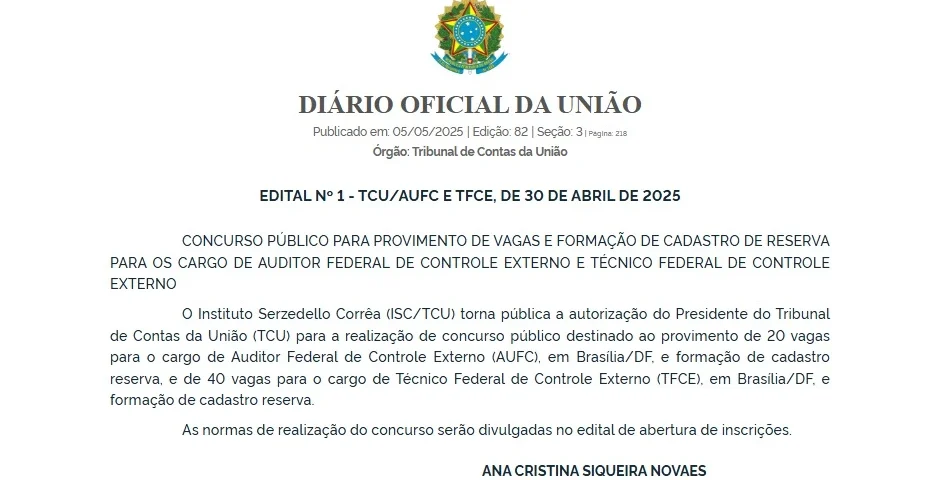 Autorização do concurso TCU!