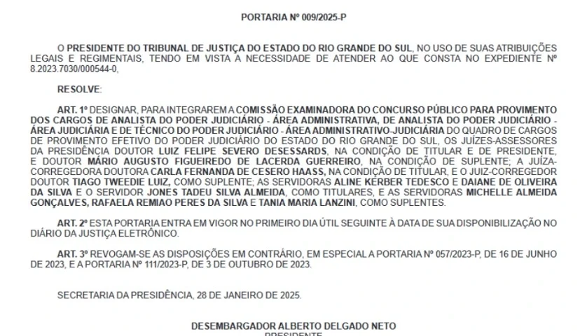 Comissão do concurso TJ RS foi formada!
