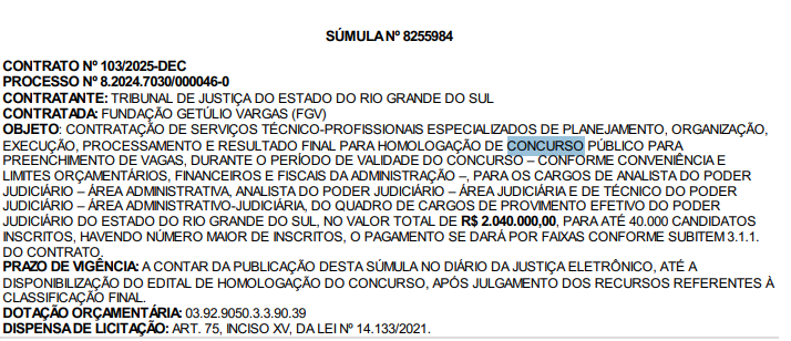 FGV será a banca do concurso TJ RS