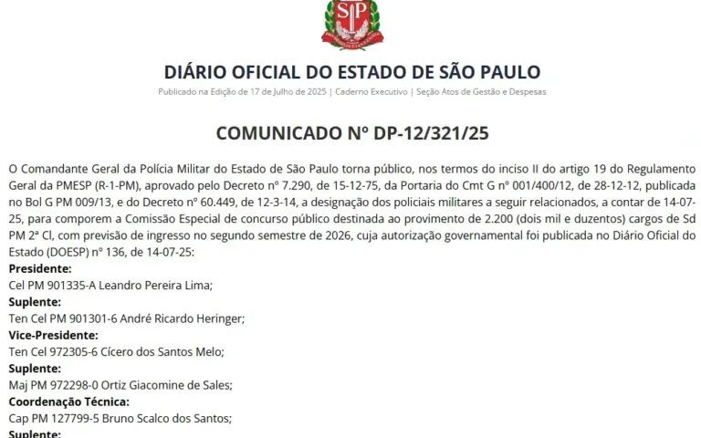 Comissão do concurso PM SP