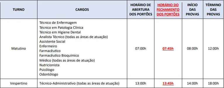 Horário das provas do concurso Hemoba!