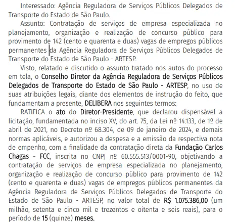 FCC será a banca do concurso Artesp 2025