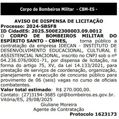 IDECAN será a banca do concurso Bombeiros ES!