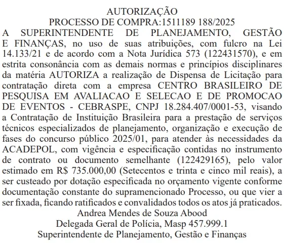 Cebraspe será a banca do concurso PC MG!