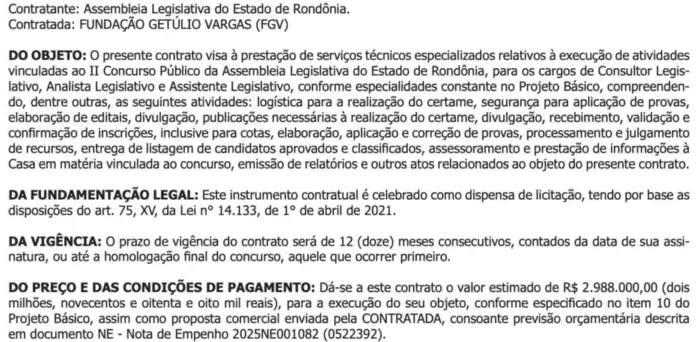FGV é a banca do concurso ALERO!