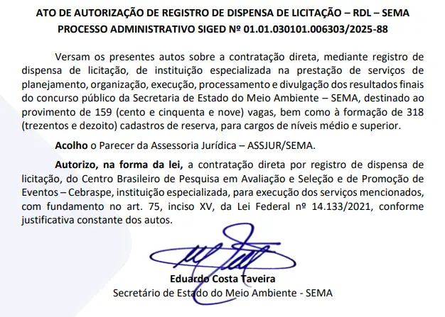 Cebraspe será a banca do concurso Sema AM!