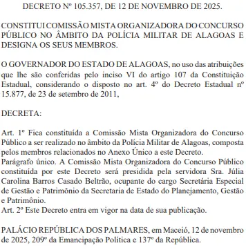 Está formada a comissão do concurso PM AL!