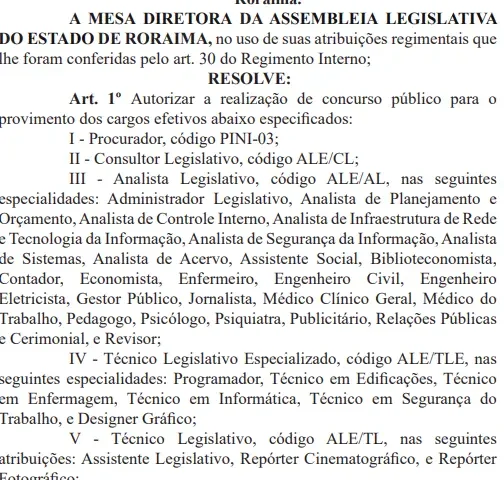 O concurso ALE RR está autorizado