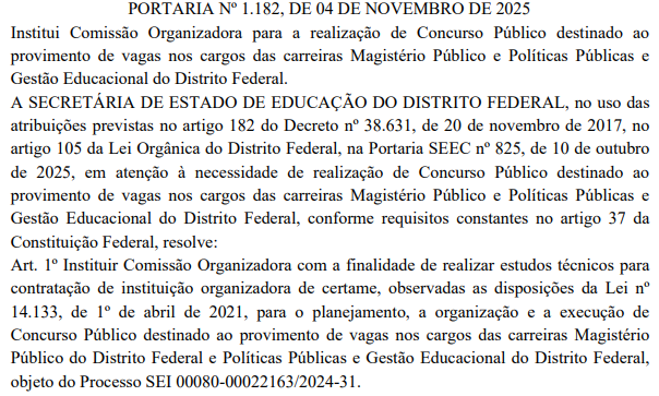 O concurso SEDF está com comissão formada!