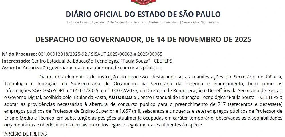 O concurso Ceeteps SP está autorizado