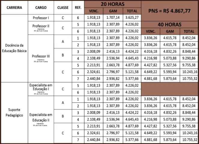 Tabela remuneratória dos cargos do concurso Seduc MA 2026