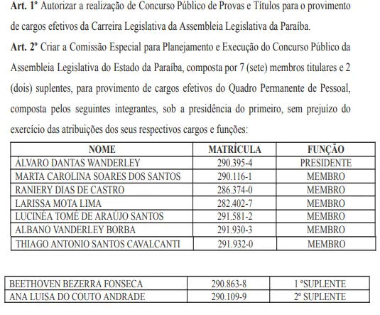 Comissão formada do concurso AL PB!