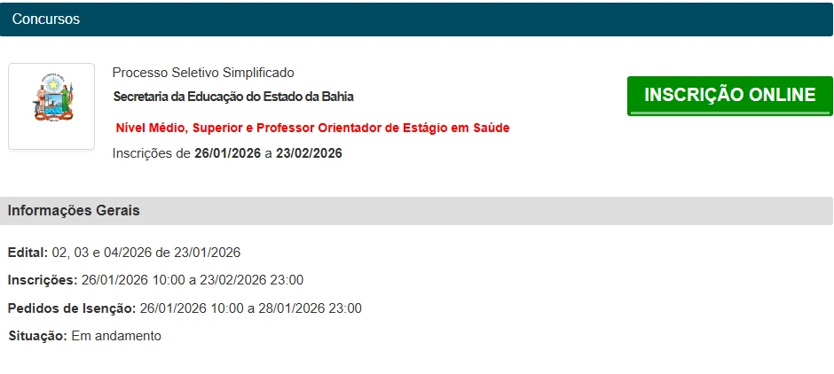 Como se inscrever no concurso SEC BA?