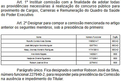 Comissão do concurso SES TO!