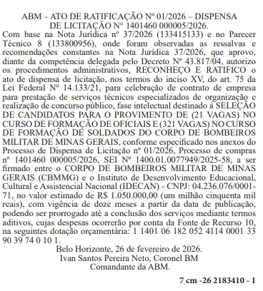 O Idecan será a banca do concurso Bombeiros MG 2026