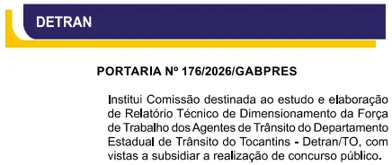 Está formada a comissão do concurso Detran TO