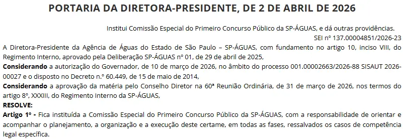 Comissão do concurso SP Águas