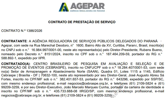 Cebraspe será a banca do concurso Agepar
