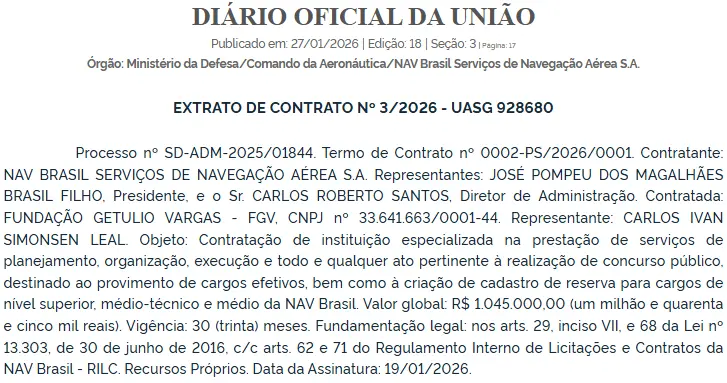 Está contratada a banca do concurso NAV Brasil