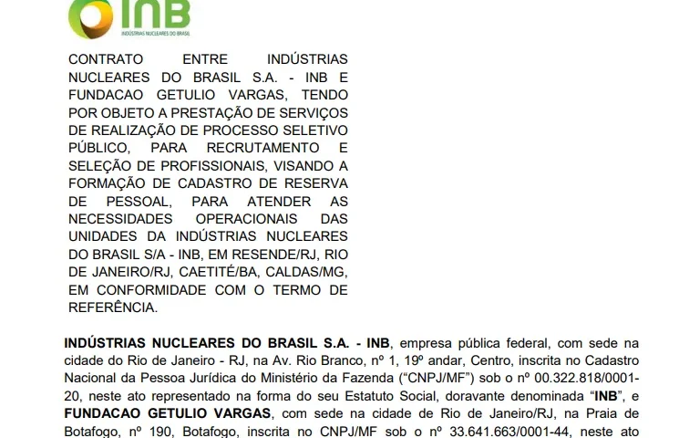 A FGV será a banca do concurso INB