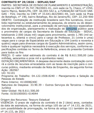A FGV será a banca do concurso Seduc PA