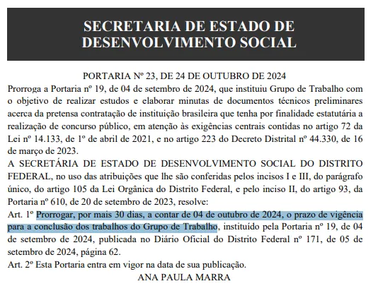 Está formada a comissão do concurso DER DF
