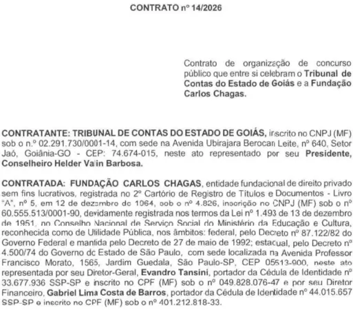 Está contratada a banca do concurso TCE GO