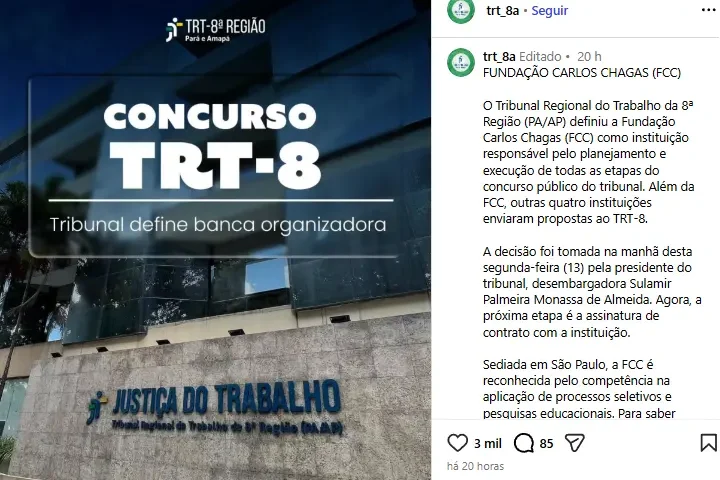 Está definida a banca do concurso TRT 8