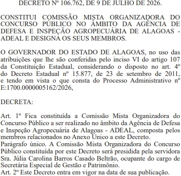 O concurso Adeal está com comissão formada