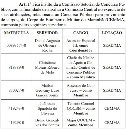 Comissão do concurso Bombeiros MA Soldado