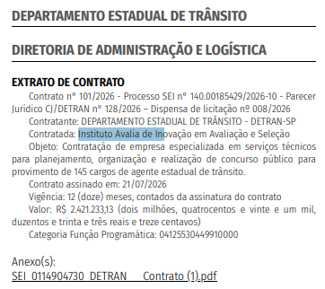 O concurso Detran SP 2026 está com banca contratada