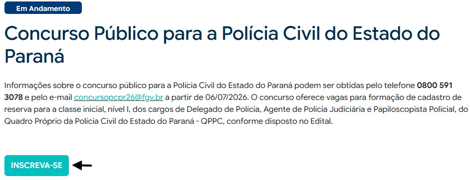 Passo a passo para se inscrever no concurso PC PR 2026
