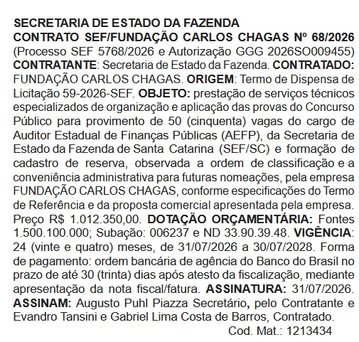 O concurso Sefaz SC está com banca contratada