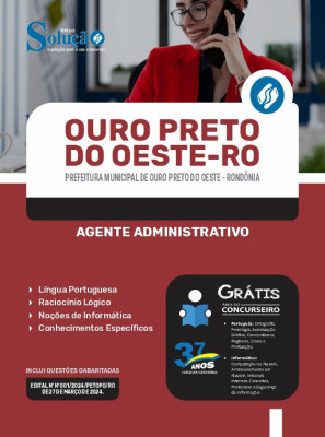 Apostila Prefeitura de Ouro Preto do Oeste - RO em PDF  - Agente Administrativo - Imagem 1