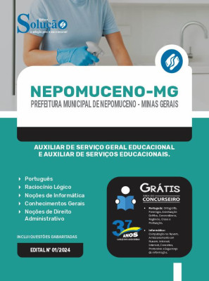 Apostila Prefeitura de Nepomuceno - MG em PDF  - Auxiliar de Serviço Geral Educacional e Auxiliar de Serviços Educacionais - Imagem 1