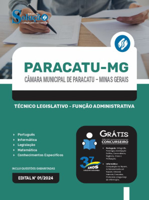 Apostila Câmara de Paracatu - MG em PDF  - Técnico Legislativo - Função Administrativa - Imagem 1