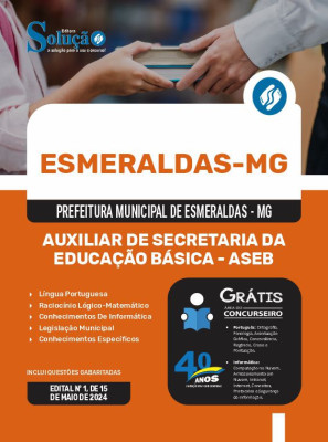 Apostila Prefeitura de Esmeraldas - MG em PDF  - Auxiliar de Secretaria da Educação Básica - ASEB - Imagem 1
