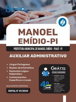 Apostila Prefeitura de Manoel Emídio - PI em PDF  - Auxiliar Administrativo - Imagem 1
