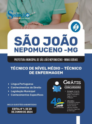Apostila Prefeitura de São João Nepomuceno - MG em PDF  - Técnico de Nível Médio - Técnico de Enfermagem - Imagem 1