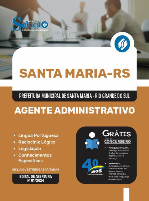 Apostila Prefeitura de Santa Maria - RS em PDF  - Agente Administrativo - Imagem 1