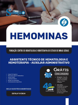 Apostila HEMOMINAS em PDF 2025 - Assistente Técnico de Hematologia e Hemoterapia - Auxiliar Administrativo - Imagem 1