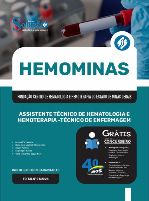 Apostila HEMOMINAS em PDF 2025 - Assistente Técnico de Hematologia e Hemoterapia - Técnico de Enfermagem - Imagem 1
