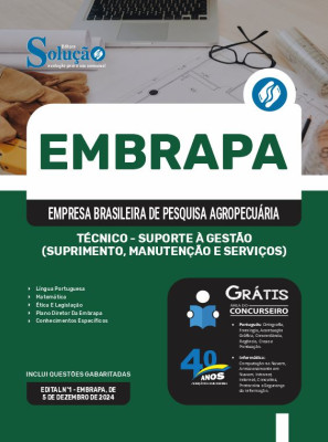 Apostila EMBRAPA em PDF 2025 - Técnico - Suporte à Gestão (Suprimento, Manutenção e Serviços) - Imagem 1
