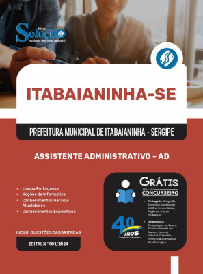 Apostila Prefeitura de Itabaianinha - SE em PDF 2025 - Assistente Administrativo – AD - Imagem 1