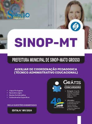 Apostila Prefeitura de Sinop - MT em PDF 2025 - Auxiliar De Coordenação Pedagogica (Técnico Administrativo Educacional) - Imagem 1