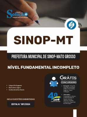 Apostila Prefeitura de Sinop - MT em PDF 2025 - Nível Fundamental Incompleto - Imagem 1